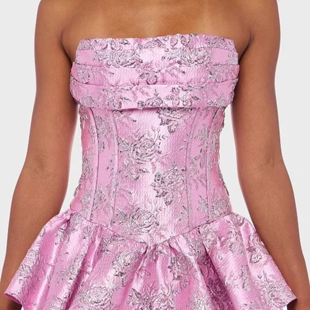 Pink Strapless Floral Dress